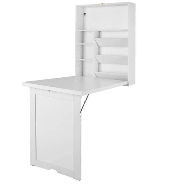 Costway Wall Mounted Computer Convertible Desk Floating Desk W/ Storage  Bookcases White : Target