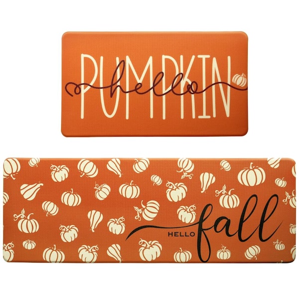 2-Piece Orange 17 in. x 29 in. and 17 in. x 47 in. PVC Waterproof Non-Slip Anti-Fatigue Indoor Kitchen Mat Set
