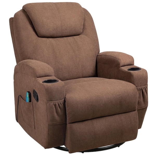 LACOO Big and Tall Chocolate Brown Power Recliner Swivel and Rocking Chair with Heating and Massage Function