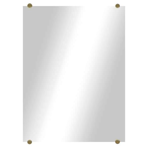 Unbranded Modern Rustic (50in. W x 33.5in. H) Frameless Rectangular Wall Mirror with Brass Round Clips