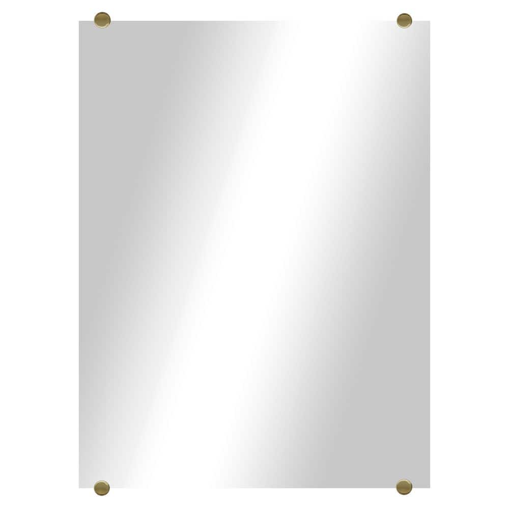 Modern Rustic (21in. W x 27in. H) Frameless Rectangular Wall Mirror with Brass Round Clips FFS