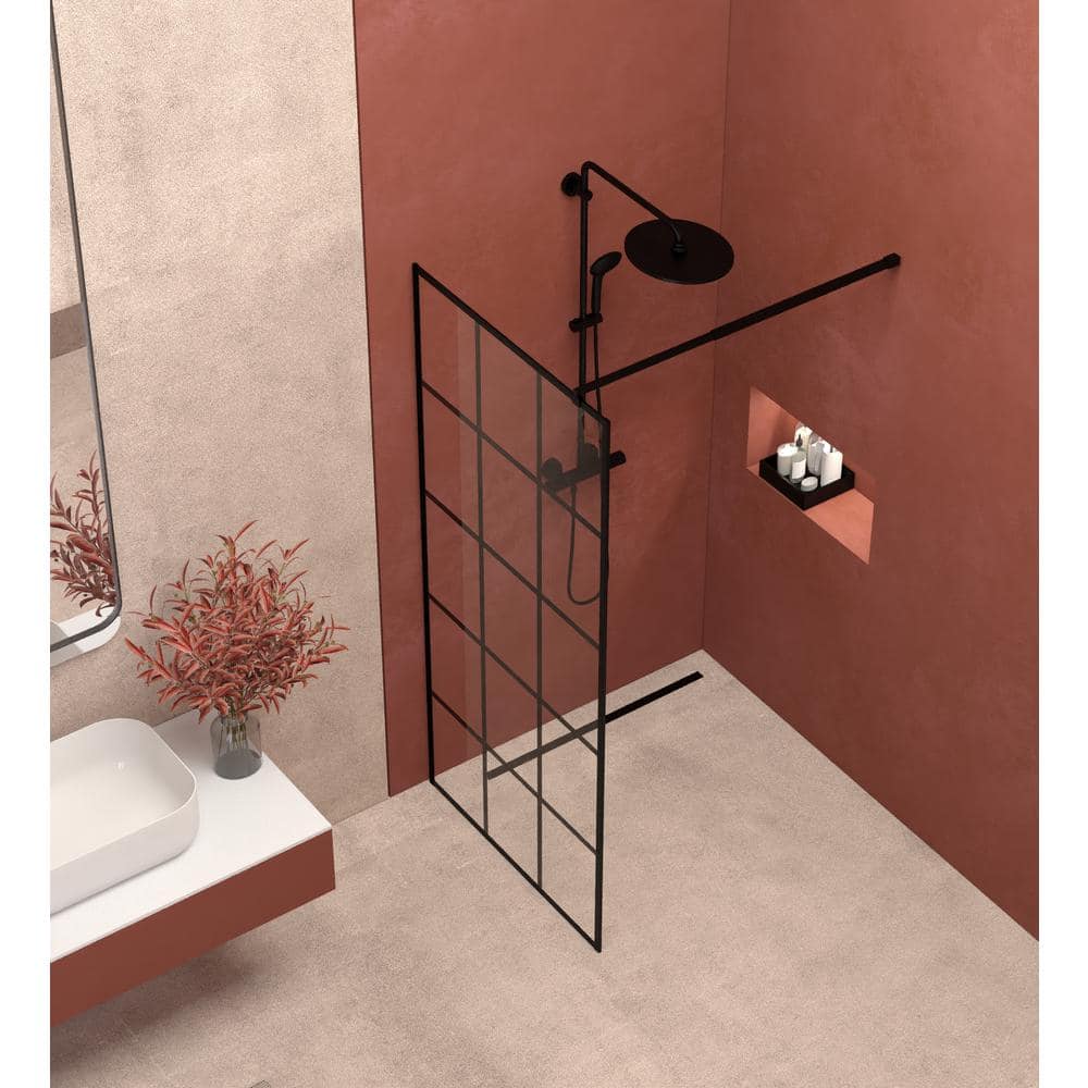 34 in. W x 72 in. H Fixed Framed Fixed Glass Panel in Black with Tempered G