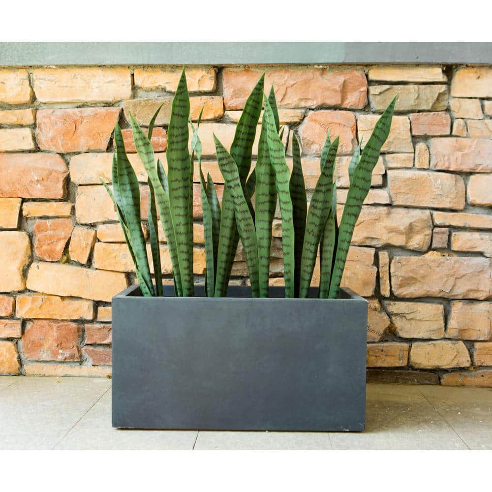 Charcoal Gray 27" Lightweight Concrete Rectangular Planter