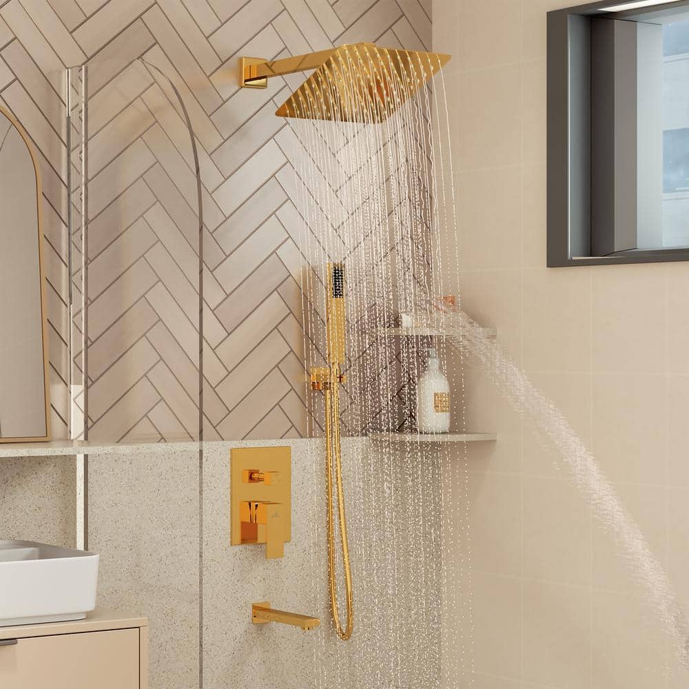 Brushed Gold Multi-Head Wall Mounted Rain Shower System