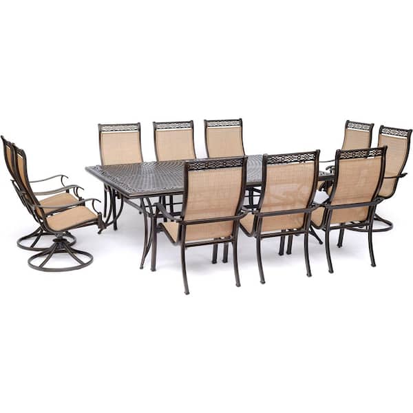 Hanover Manor 11-Piece Sling Outdoor Dining Set with 4 Swivel Rockers
