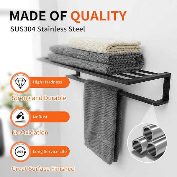 24 in. Bathroom Towel Rack for Bathroom Bathroom Towel Holder with 2 Towel Bars Wall Mount Holder in Matte Black