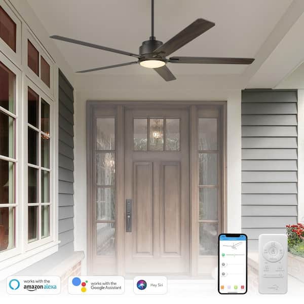 Essex II 60 in. Dimmable LED Indoor/Outdoor Black Smart Ceiling Fan with Light and Remote, Works with Alexa/Google Home