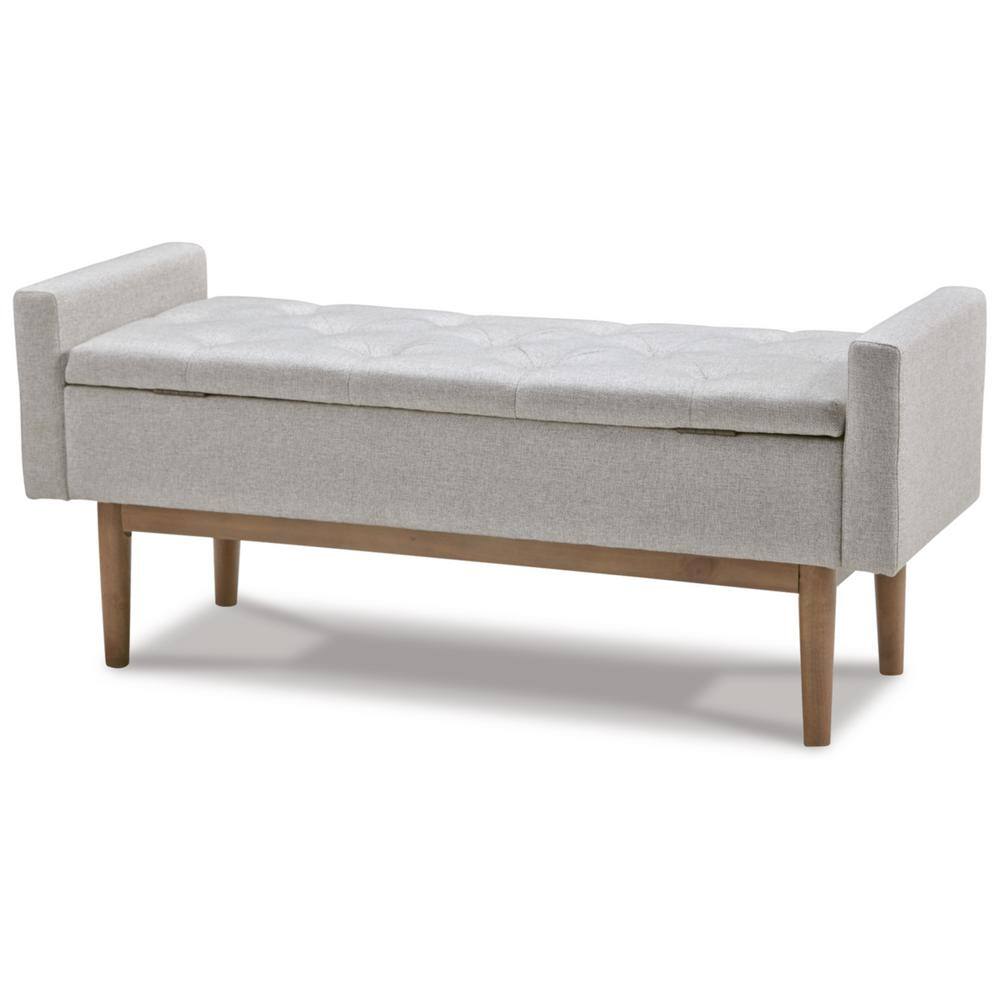 Beige and Brown Tufted Upholstered Storage Bench with Wood Legs