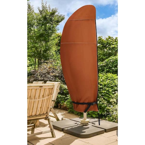 covers for offset patio umbrella OGETFUUR Brown Patio Umbrella Cover Outdoor Waterproof Cantilever Parasol Banana Umbrella Cover Fits 7.5 ft. to 11.5 ft