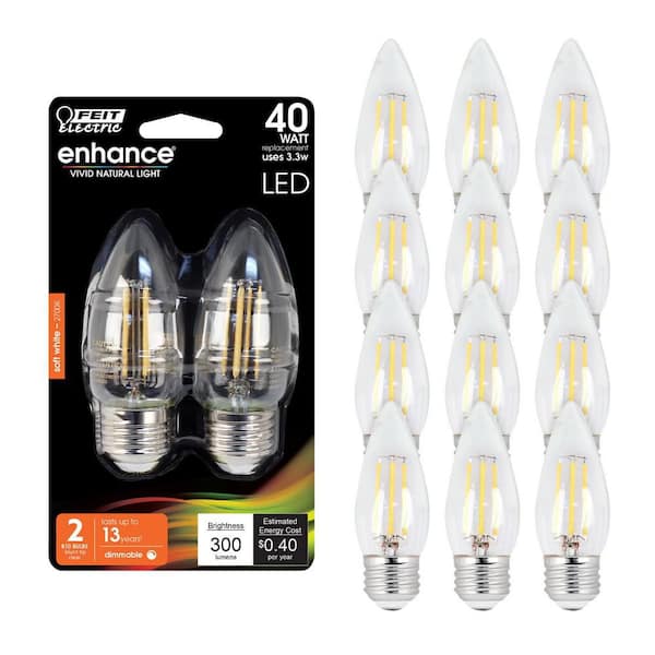 40-Watt Equivalent B10 Medium E26 Base Dimmable Filament CEC 90 CRI Chandelier LED Light Bulb Soft White 2700K (12-Pack)