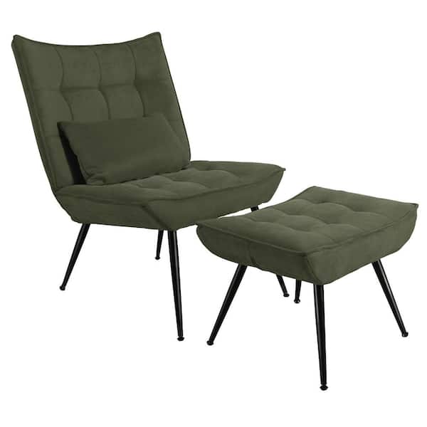 Dovelina 17 in. Contemporary Green Velvet Recliner and Ottoman Upholstered Metal Frame Accent Recliner Chair with Pedals