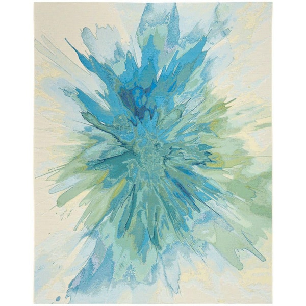 Color Splash Ivory Blue 9 ft. x 12 ft. Abstract Contemporary Area Rug
