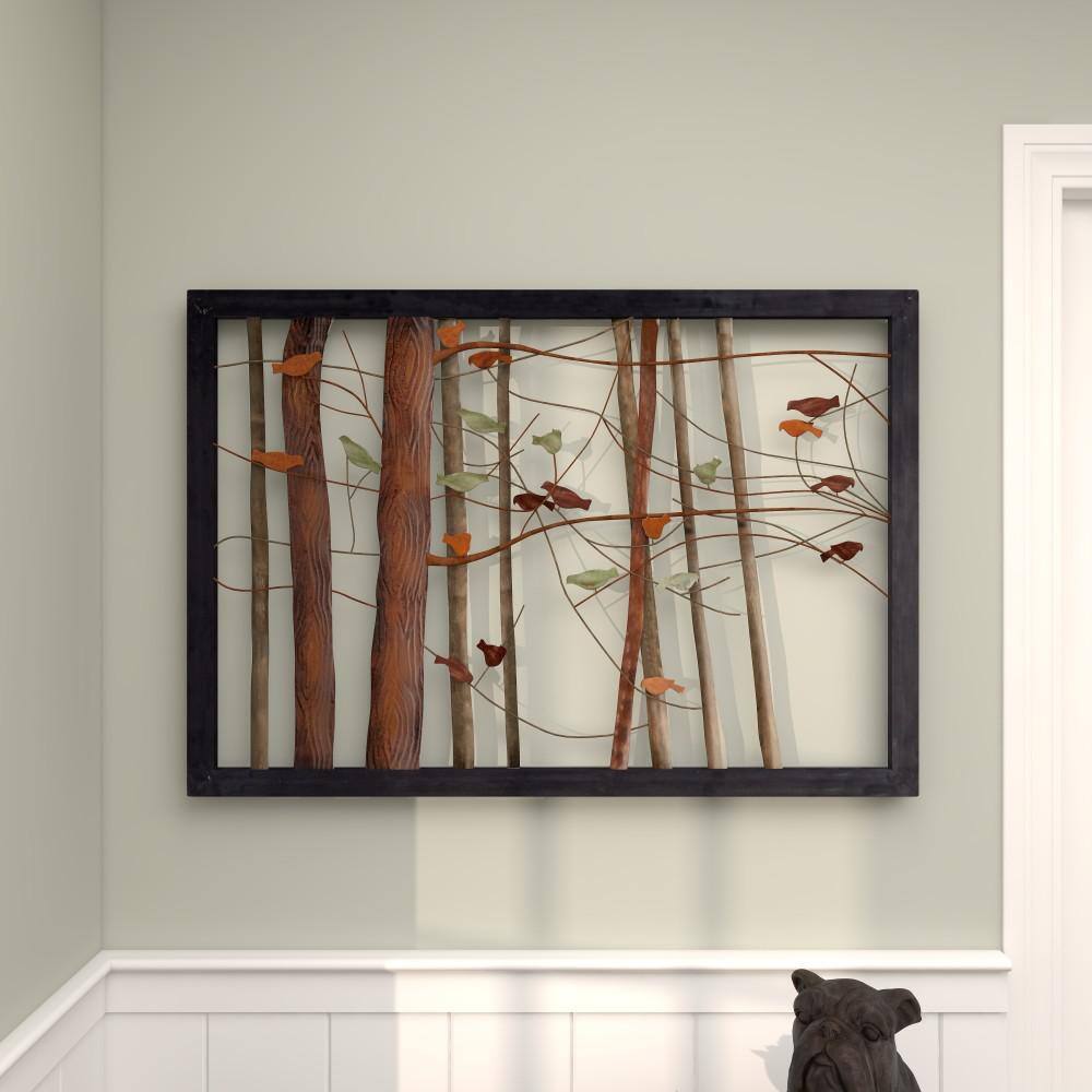 Multi Colored Metal Bird and Tree Wall Sculpture, 39" x 27"