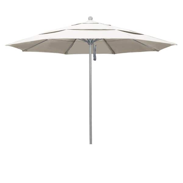 California Umbrella 11 ft. Gray Woodgrain Aluminum Commercial Market Patio Umbrella Fiberglass Ribs and Pulley Lift in Canvas Pacifica