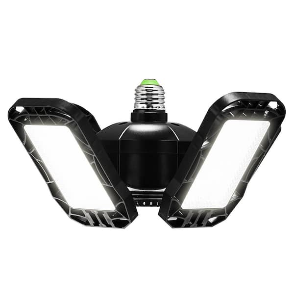80-Watt Black Deformable LED Adjustable Garage Light Semi-Flush Mount Lighting, 4-Leaf 6000K Daylight White (2-Pack)