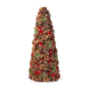 2.21 ft. Pinecone Tabletop Tree with Red Petals and Berries