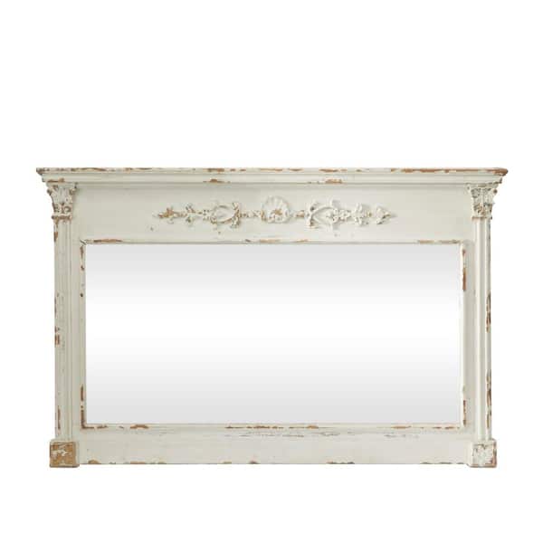 Litton Lane 36 in. x 59 in. Carved Rectangle Framed Cream Floral Wall Mirror with Distressing