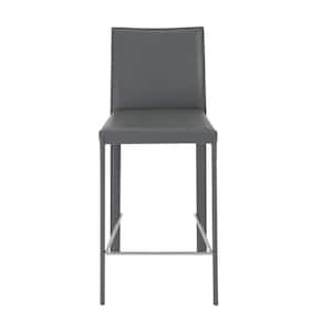 Charlie 25.99 in. Gray Low Back Metal Counter Stool with Faux Leather Seat Set of Two