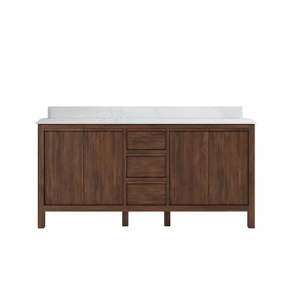 Willow Collections Elizabeth Teak 72 in. W x 22 in. D x 36 in. H Double Sink Bath Vanity in Dark Walnut with 1.5 in. Empira Qt. Top