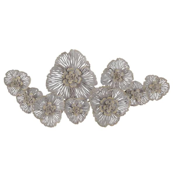 45 in. x  20 in. Metal Gray Floral Wall Decor