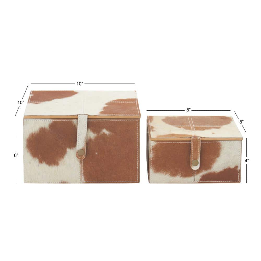 Handcrafted Brown Leather Decorative Box Set with Dividers, 10"W
