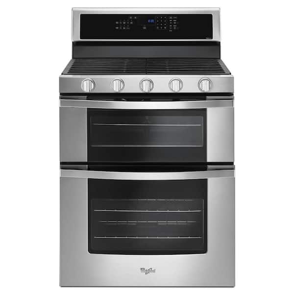 Whirlpool 6.0 cu. ft. Double Oven Gas Range with Center Oval Burner in Stainless Steel