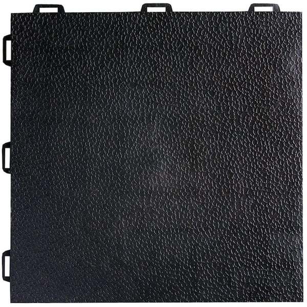 Greatmats StayLock Orange Peel Top Black 12 in. x 12 in. x 0.56 in. PVC Plastic Interlocking Basement Floor Tile