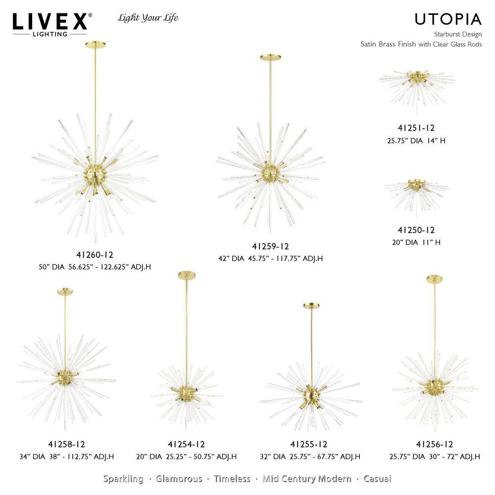 Elegant Spheroid 9-Light Pendant Chandelier with Satin Brass Finish and Clear Glass Rods