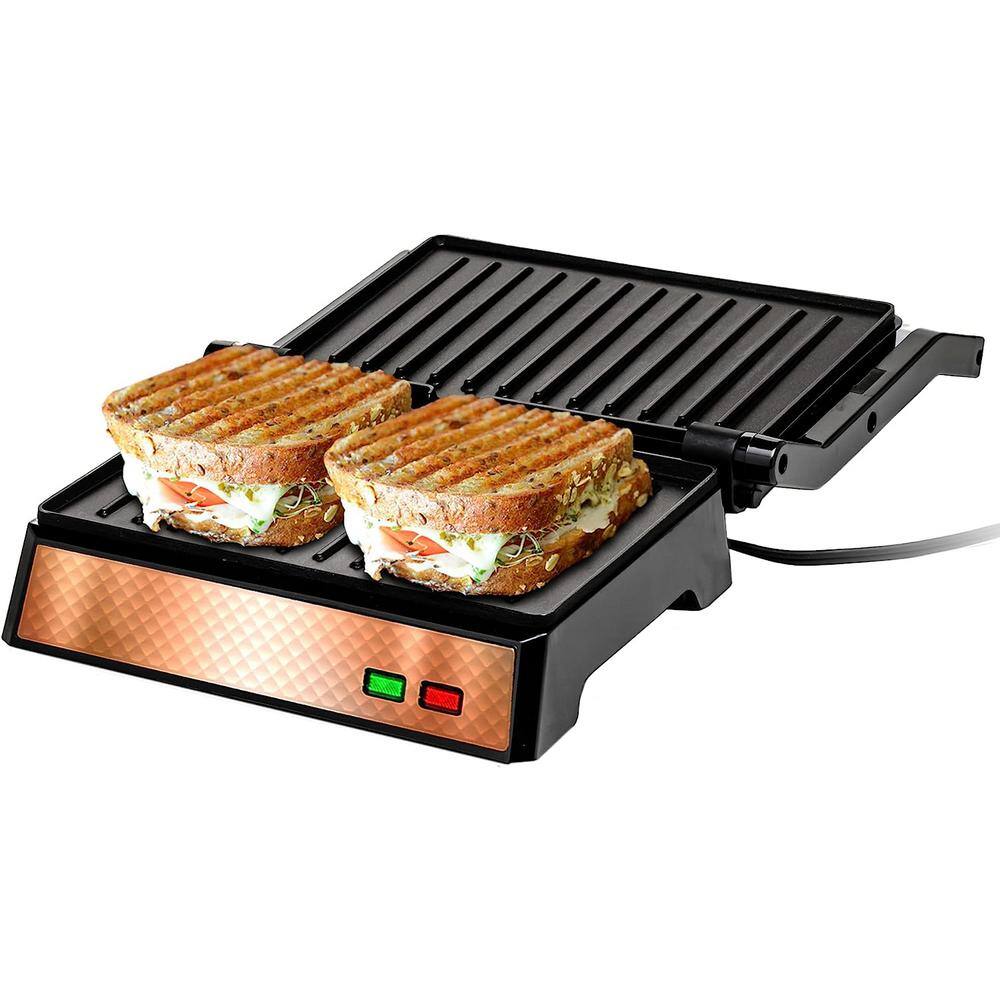 OVENTE Electric Panini Press Grill, 1000-Watt Heating Plate, Drip Tray Included GP0620CO - The Home