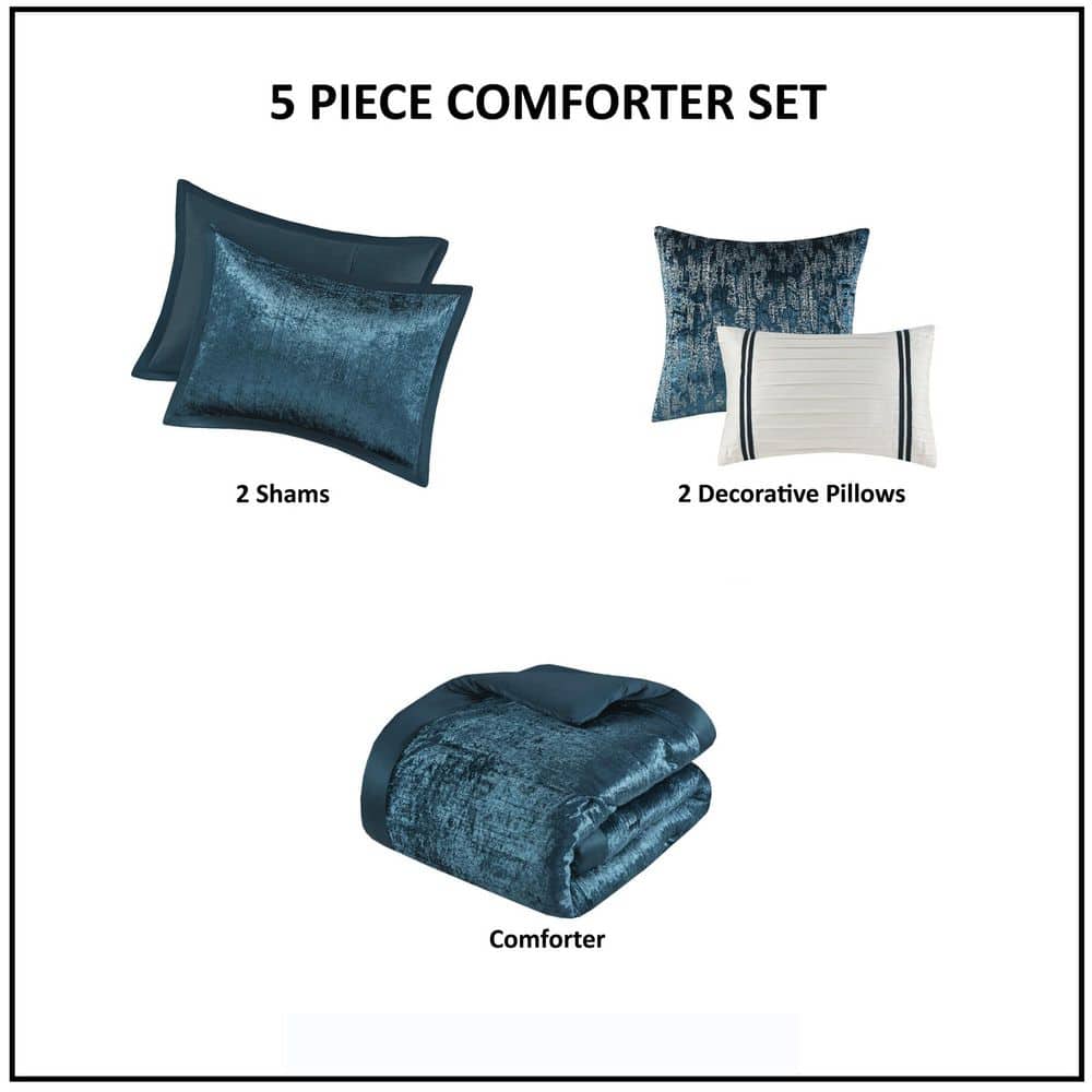 Teal Microfiber Down Alternative 5-Piece Bedspread Set