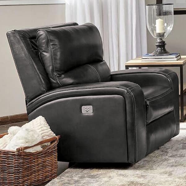 Furniture of America Donforto Charcoal Leather Power Recliner Chair