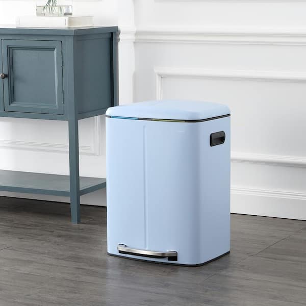 Marco Rectangular 10.6 Gal. Tide Pool Blue Double Bucket Trash Can with Soft-Close Lid