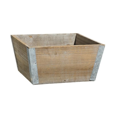 8 in. Wood Crate with Galvanized Edges Planter