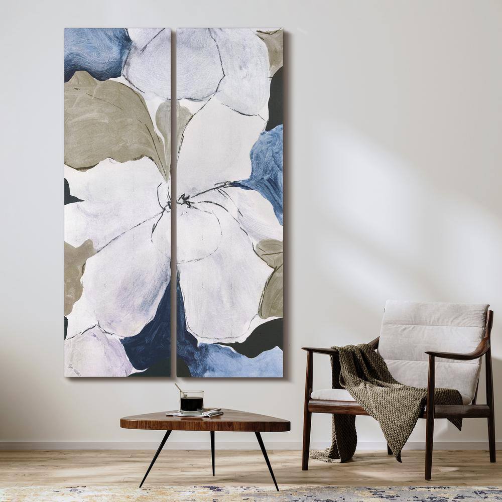 Floral Serenity Blue and Beige Abstract Canvas Wall Art Set