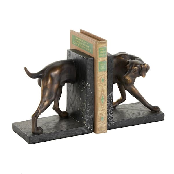 Litton Lane Black Polystone Greyhound Dog Bookends with Gold Accents and Black Stands (Set of 2)