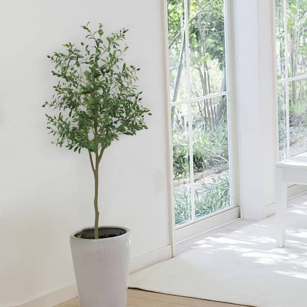 4. 9 ft. Artificial Olive Tree In Pot, Ornaments Fake Potted Olive Tree For Modern Home Office Living Room Floor Decor