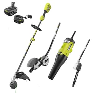ONE+ 18V Brushless 15 in. Cordless String Trimmer w/ Edger, Pole Saw and Blower Attachment w/ 4.0 Ah Battery and Charger