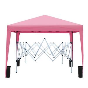10 ft. x 10 ft. Pink Outdoor Pop Up Gazebo Canopy with Steel Frame 4 Sidewalls 2 Sides 4 Weight Sand Bag and Carry Bag