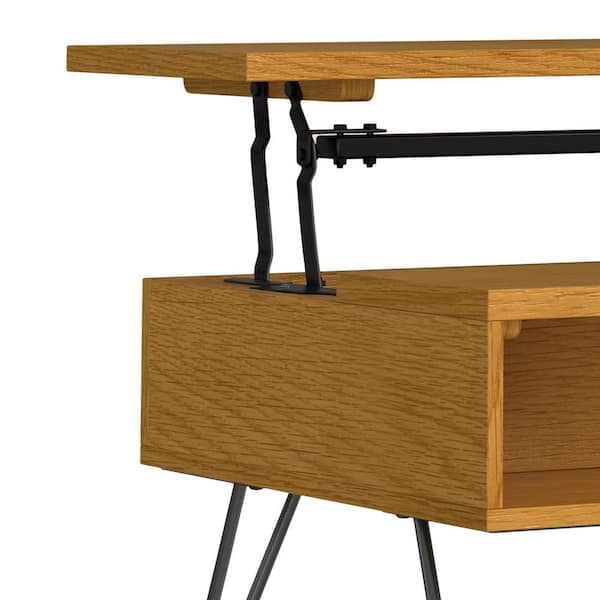 Simpli Home Hunter 36 in. Oak Wide Rectangle Wood Industrial Small