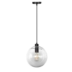 7.9 in. Dia 1-Light Black Globe Mini Pendent with Clear Glass for Kitchen Island Dining Room