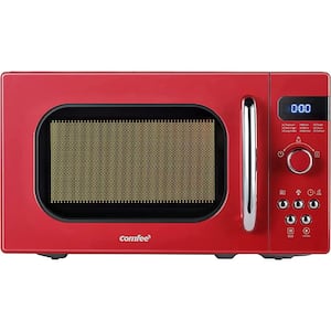 0.7 cu. ft. 700 Watt Compact Countertop Microwave in Red with Safety lock