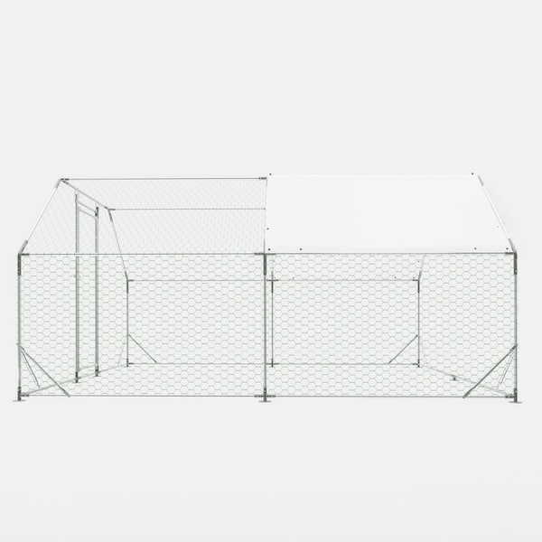 10 x 13 ft. Galvanized Large Metal Walk in Chicken Coop Cage Farm Poultry Run Hutch Hen House