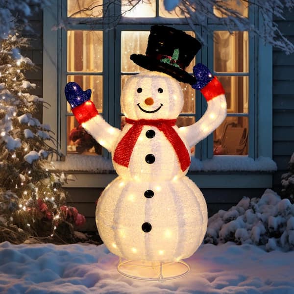 Karl home 47 in. White Christmas Snowman Decor with Lights and Taking off Hat 558578715081 The Home Depot