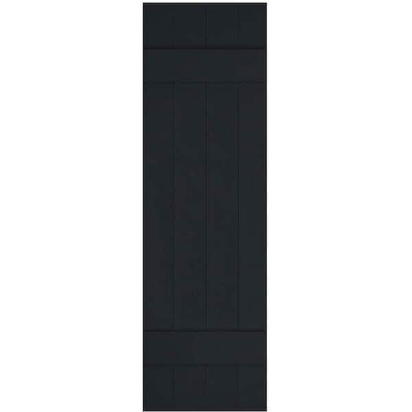 Ekena Millwork 14 in. x 51 in. Lifetime Vinyl Custom Four Board Joined Board and Batten Shutters Pair Black