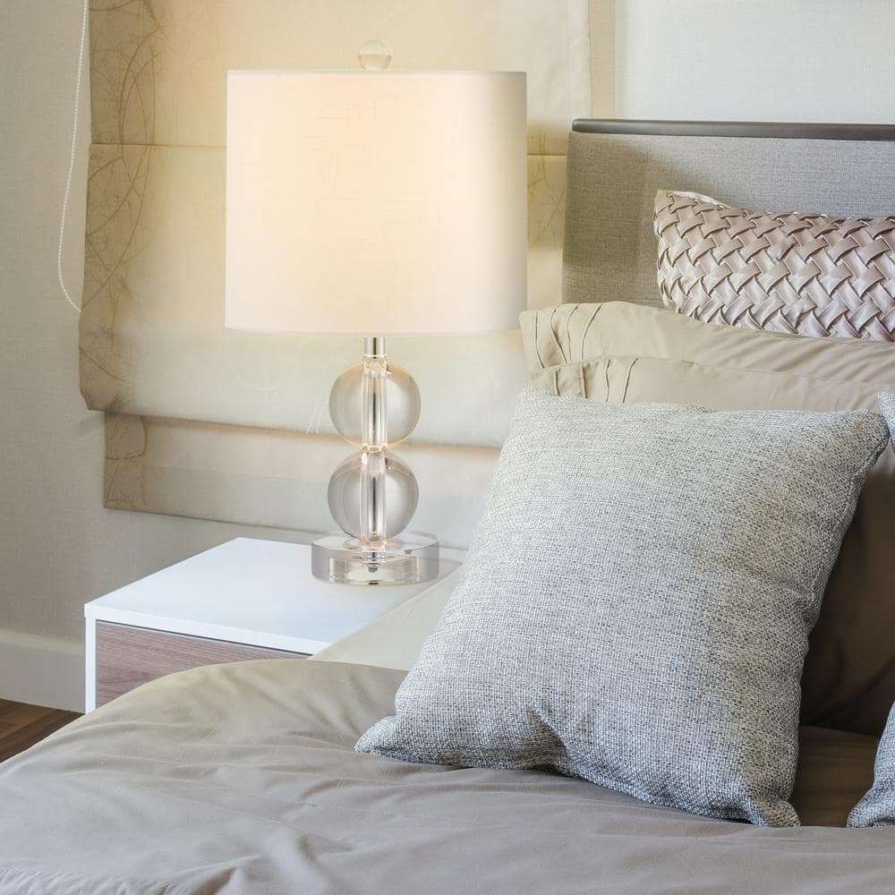 Brooklyn 17.5" Clear Crystal LED Table Lamp with White Shade