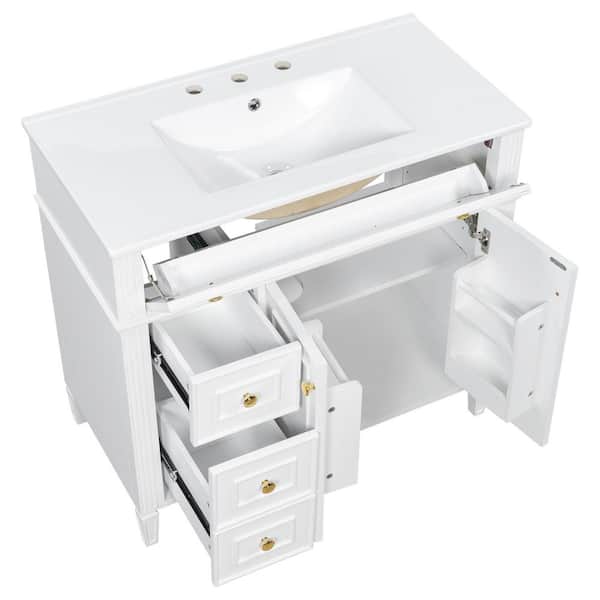 JUJABU 36 in. Freestanding White Bath Vanity with White Ceramic