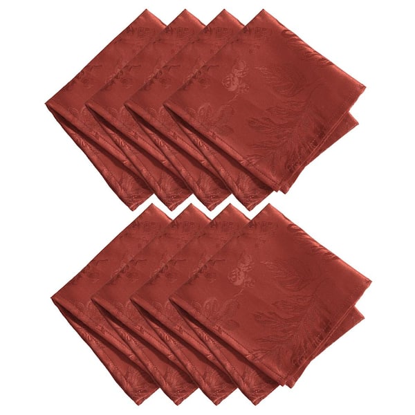 Elrene 17 in. W x 17 in. H Spice Red Polyester Elegant Woven Leaves Jacquard Damask Napkin (Set of 8)
