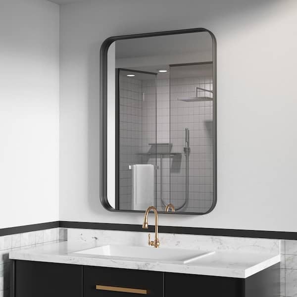 PRIMEPLUS 24 in. W x 36 in. H Large Rectangle Metal Framed Wall Mirrors Bathroom Mirror Vanity Mirror Accent Mirror in Black