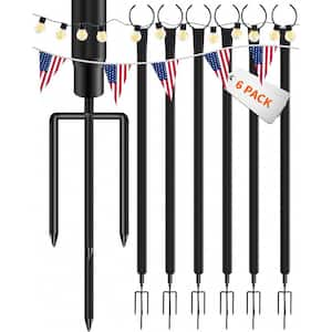 9 ft. Outdoor String Light Poles Iron Shepherd's Hooks, Hanging Light Poles in Black for Patio, Backyard, Garden(6-Pack)