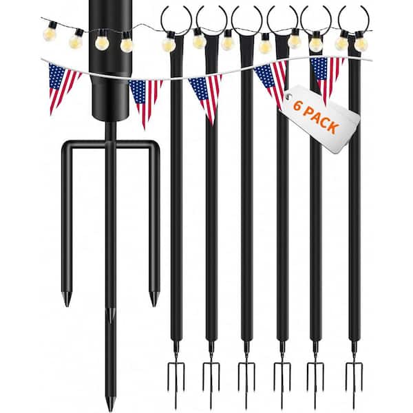 JAXPETY 9 ft. Outdoor String Light Poles Iron Shepherd's Hooks, Hanging Light Poles in Black for Patio, Backyard, Garden(6-Pack)